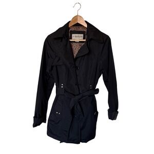 Weather Tamer Black Trench Coat Belted‎ Leopard Lined Women's Size S